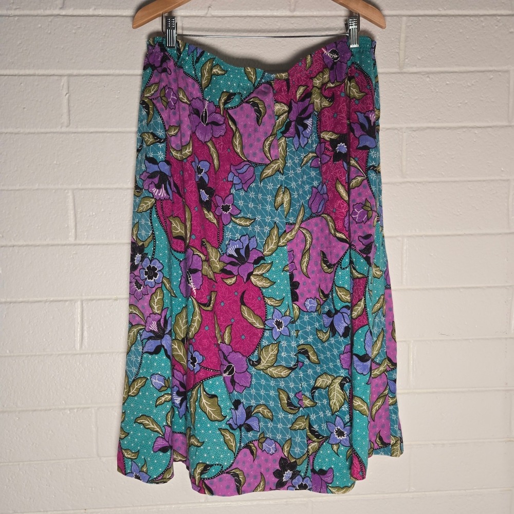 Vtg Alfred Dunner Floral Skirt XL‎ Colorful Batik Midi Elastic Waist Summer